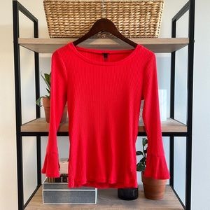J. Crew Orange Flutter Sleeve Knit Rib Top, S